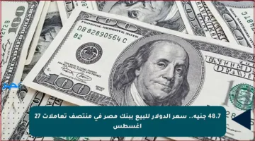 48.7 جنيه.. سعر الدولار للبيع ببنك مصر في منتصف تعاملات 27 أغسطس